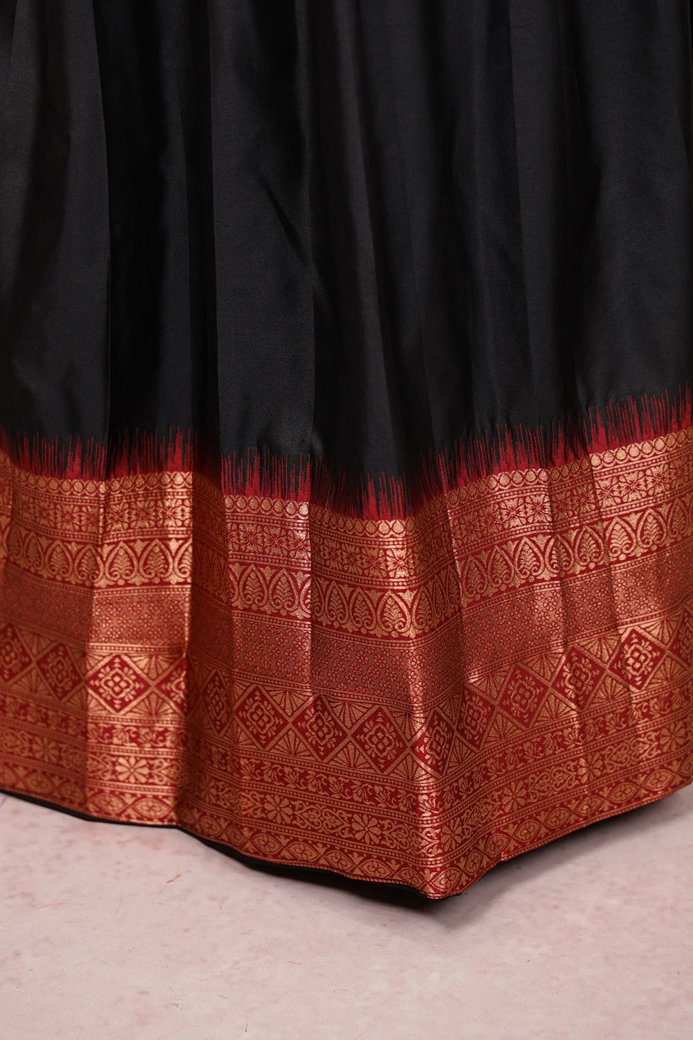 Black With Maroon Semi Silk Dhavani Set
