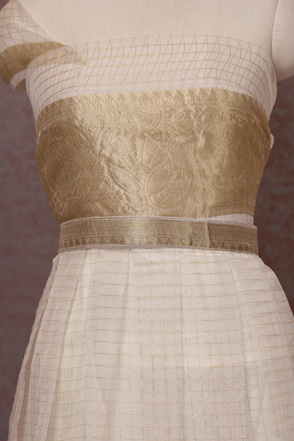 White Semi Organza Dhavani Set