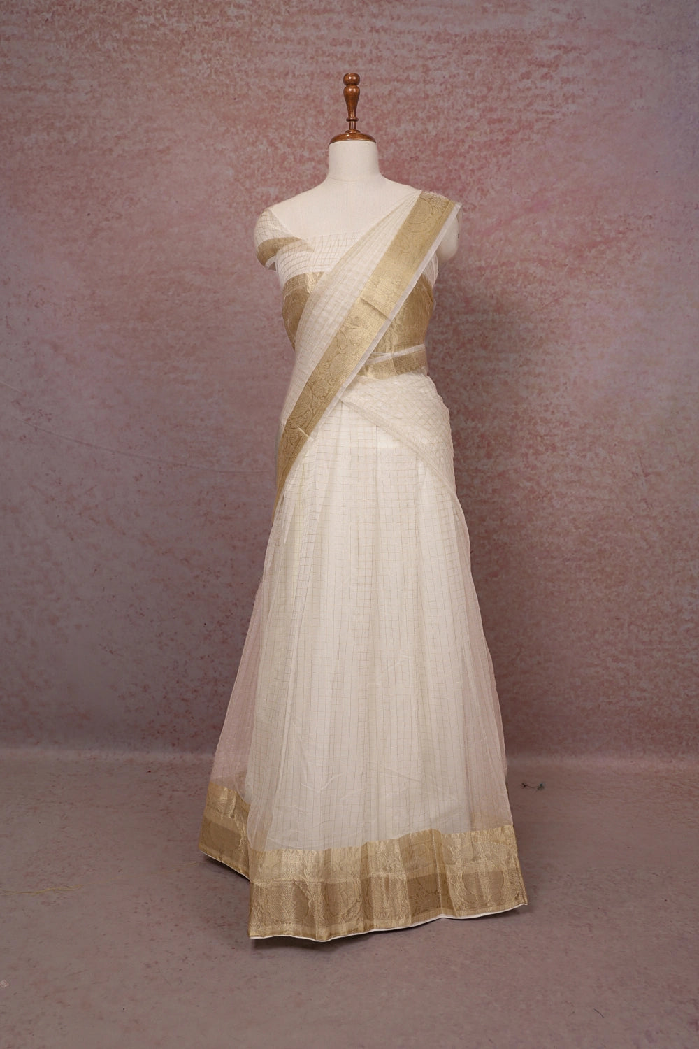 White Semi Organza Dhavani Set