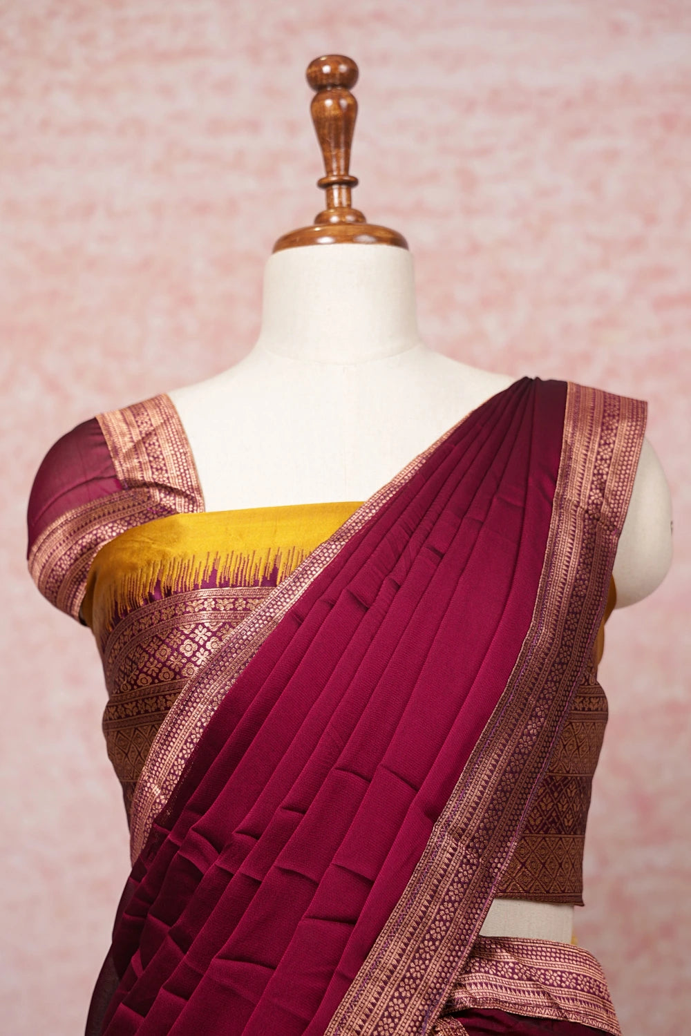 Mustard Yellow And Wine Semi Silk Dhavani Set