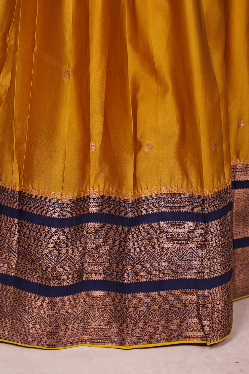 Yellow And Navy Blue Semi Silk Dhavani Set