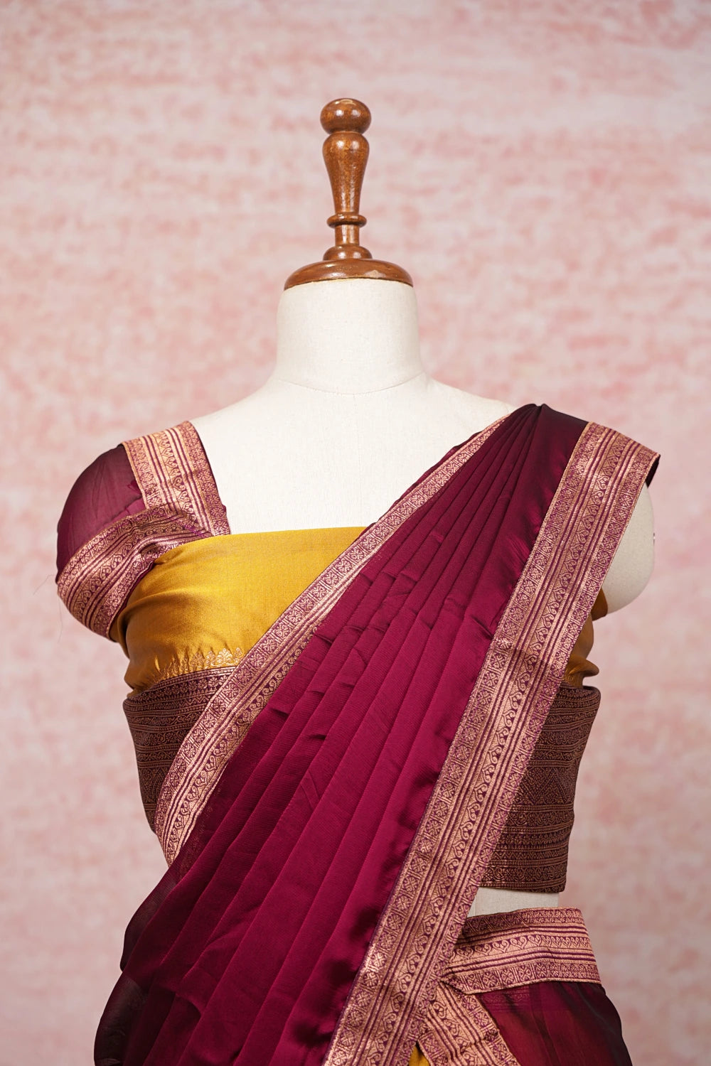 Mustard Yellow And Wine Semi Silk Dhavani Set