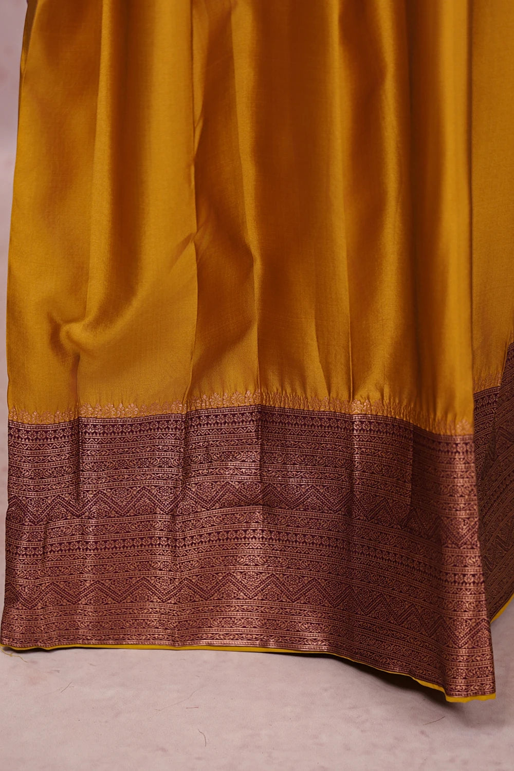 Mustard Yellow And Wine Semi Silk Dhavani Set
