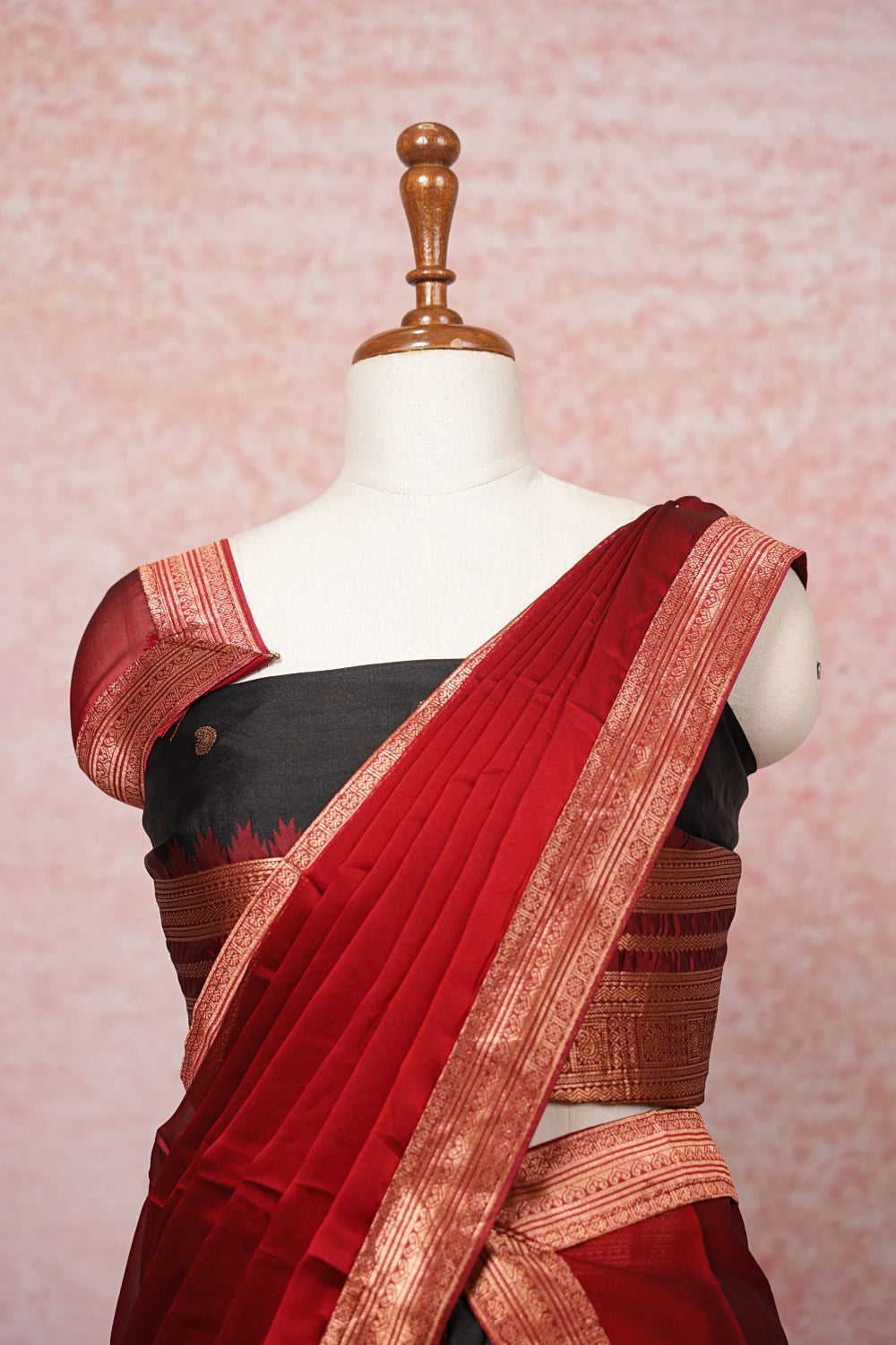 Black And Maroon Semi Silk Dhavani Set