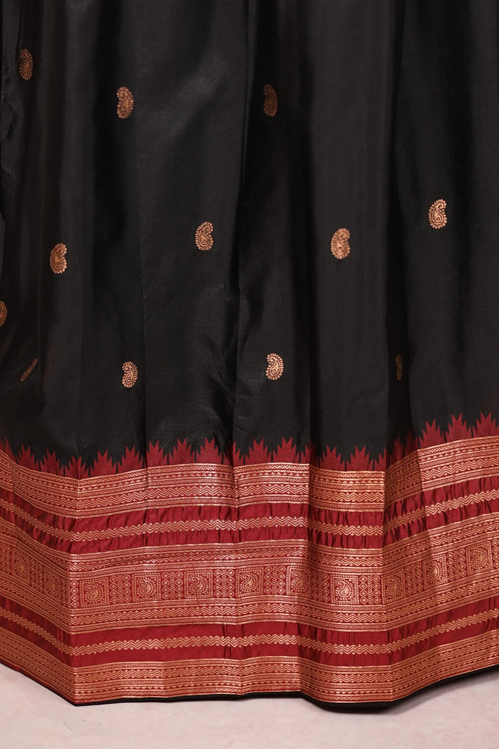 Black And Maroon Semi Silk Dhavani Set