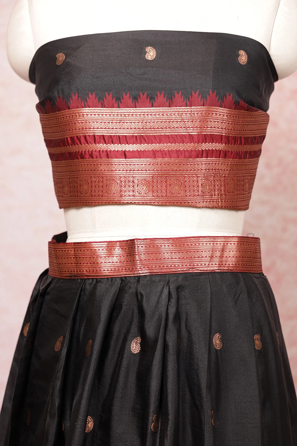 Black And Maroon Semi Silk Dhavani Set