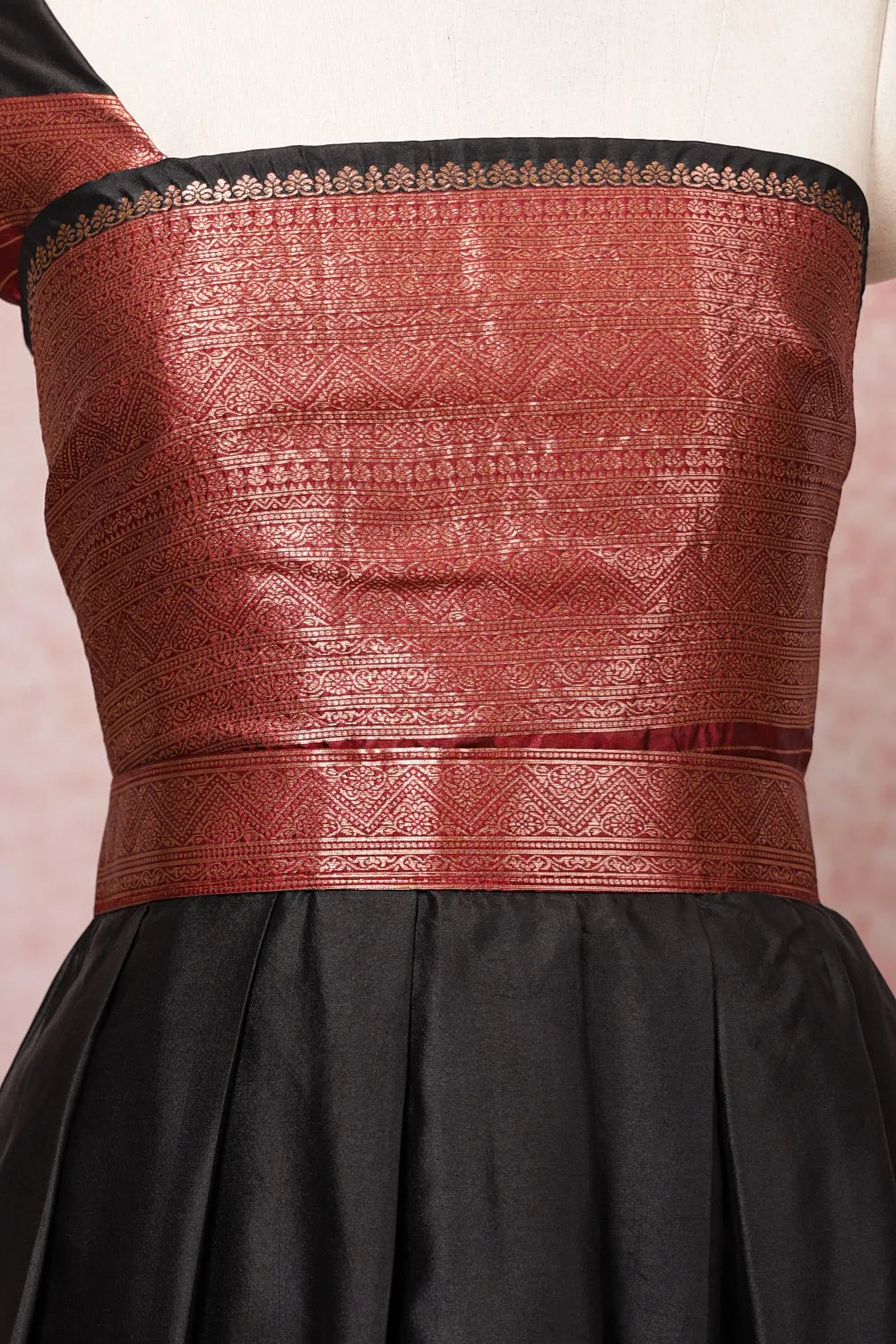 Black With Maroon Semi Silk Dhavani Set