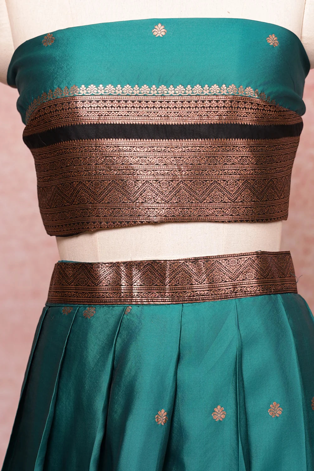 Sapphire Green With Black Semi Silk Dhavani Set