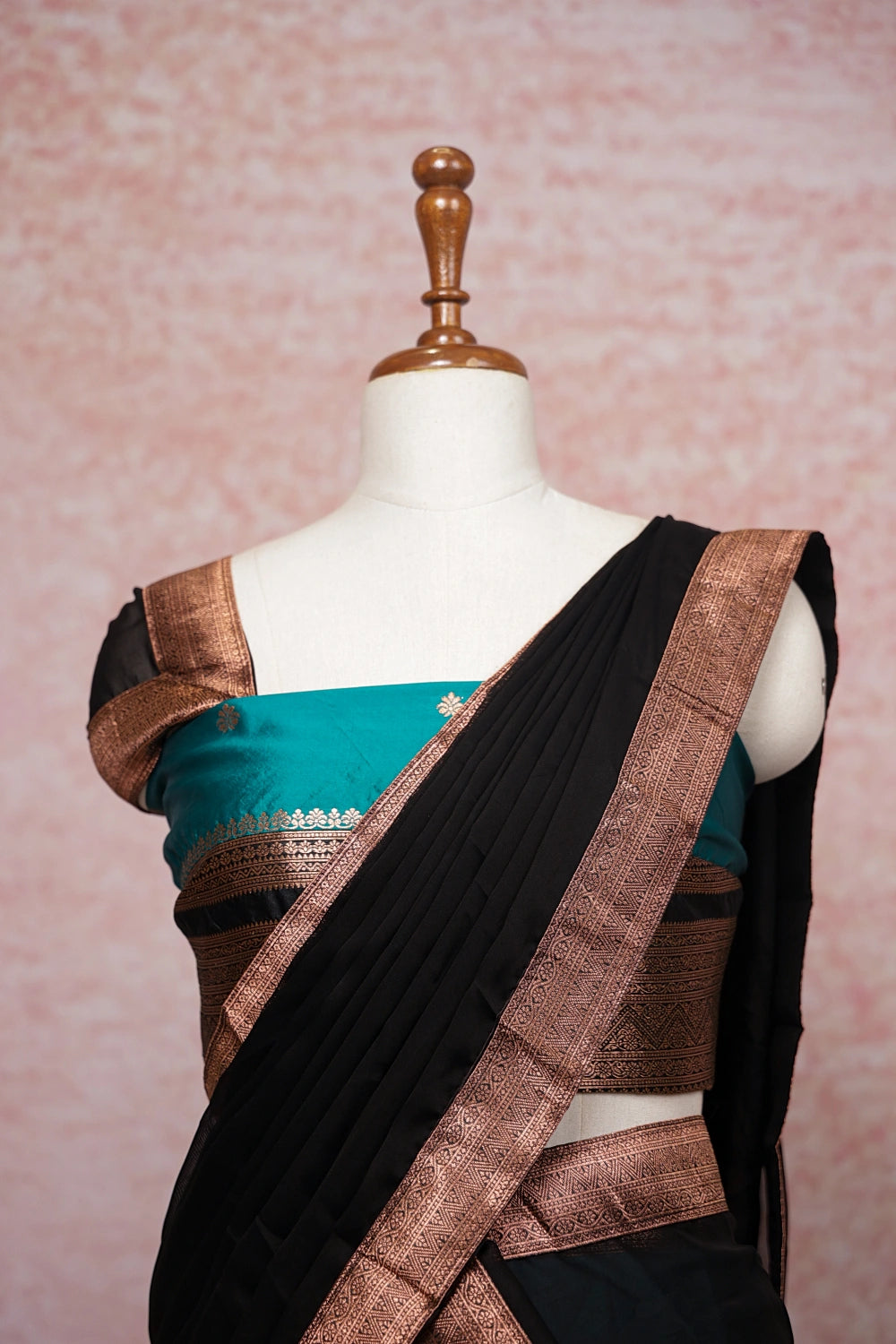 Sapphire Green With Black Semi Silk Dhavani Set