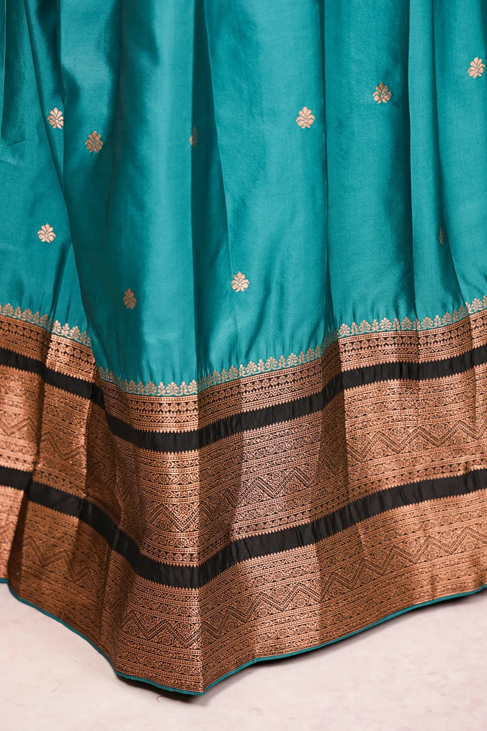 Sapphire Green With Black Semi Silk Dhavani Set