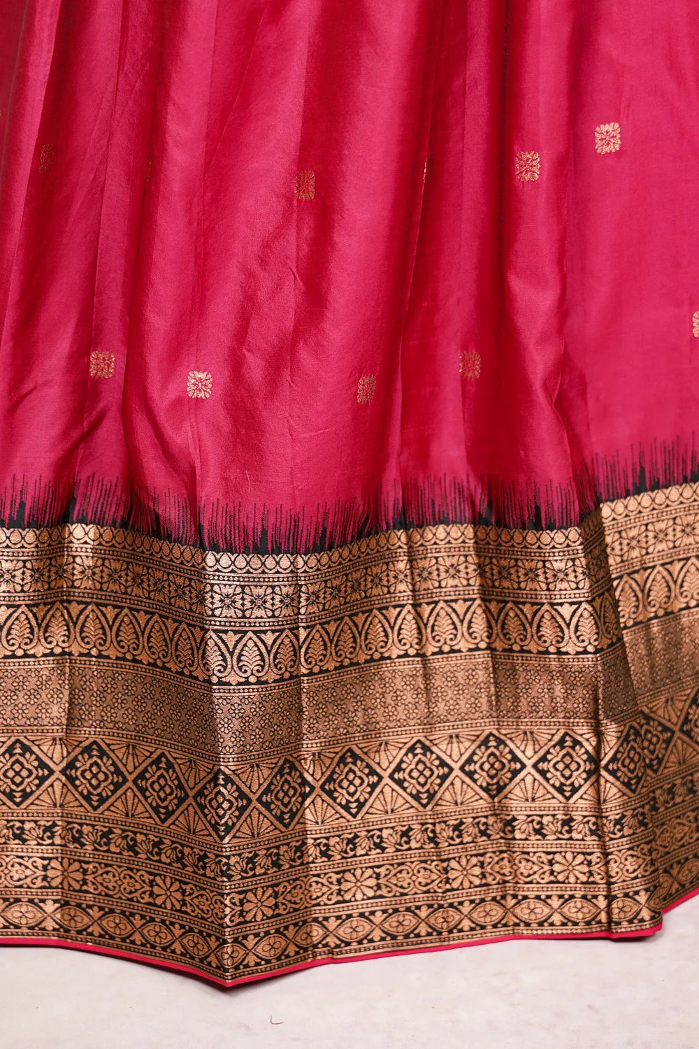 Magenta With Black Semi Silk Dhavani Set