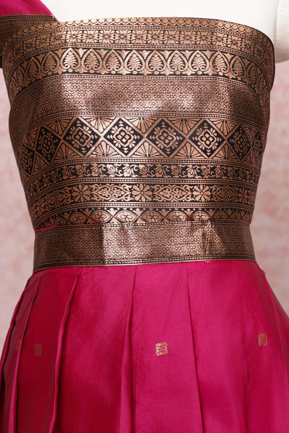 Magenta With Black Semi Silk Dhavani Set