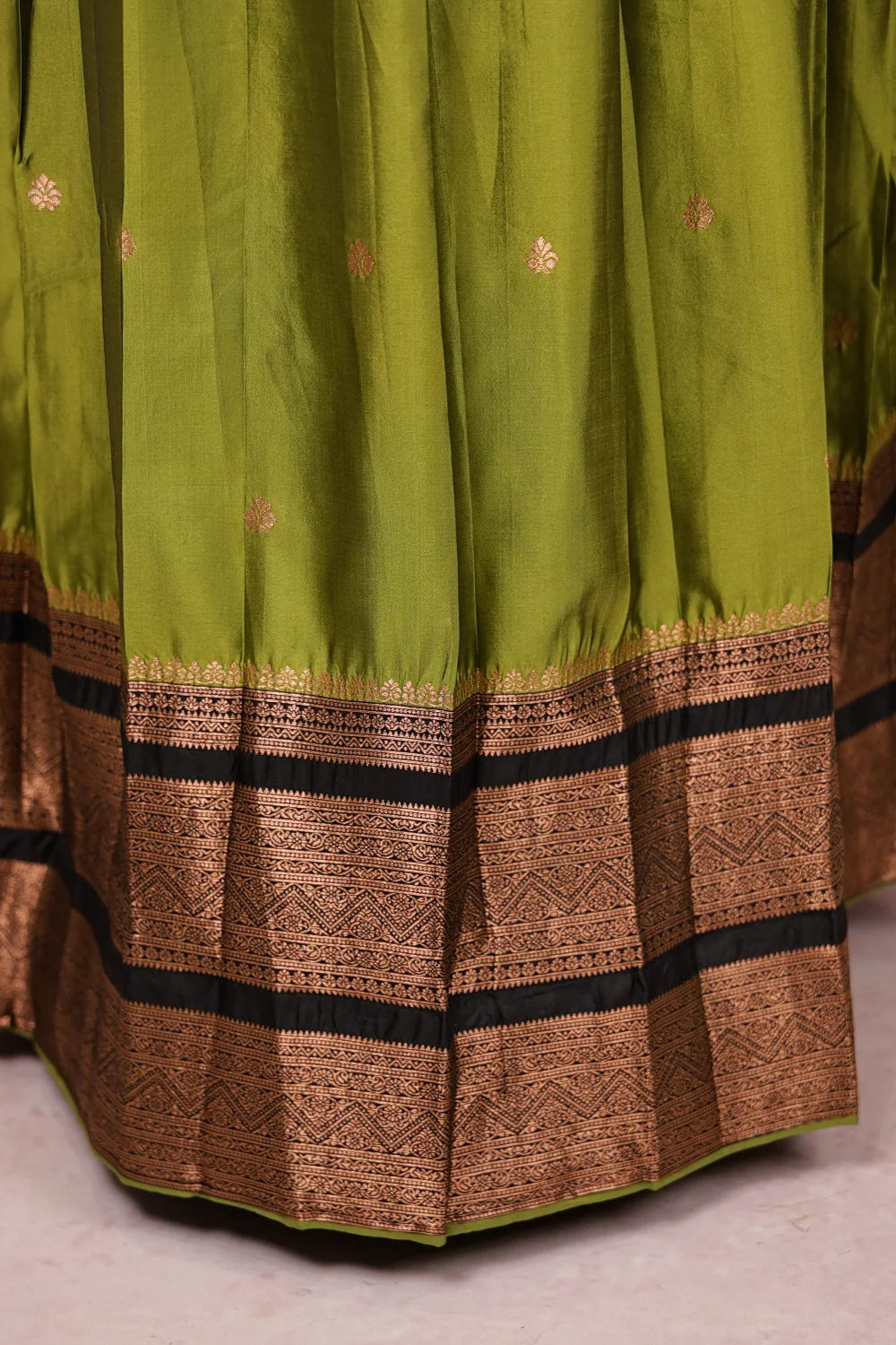 Olive Green And Black Semi Silk Dhavani Set
