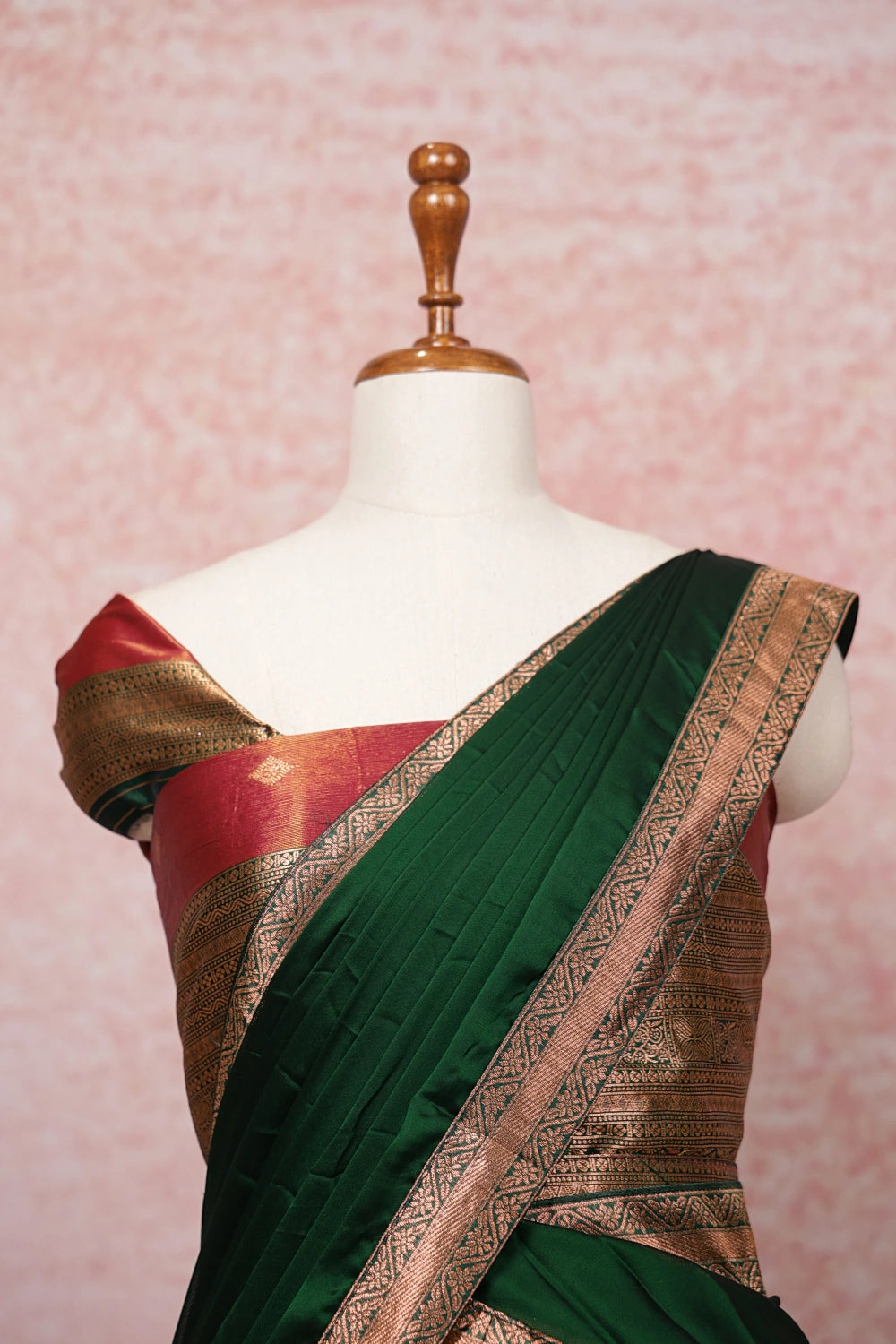 Maroon With Green Semi Tissue Dhavani Set