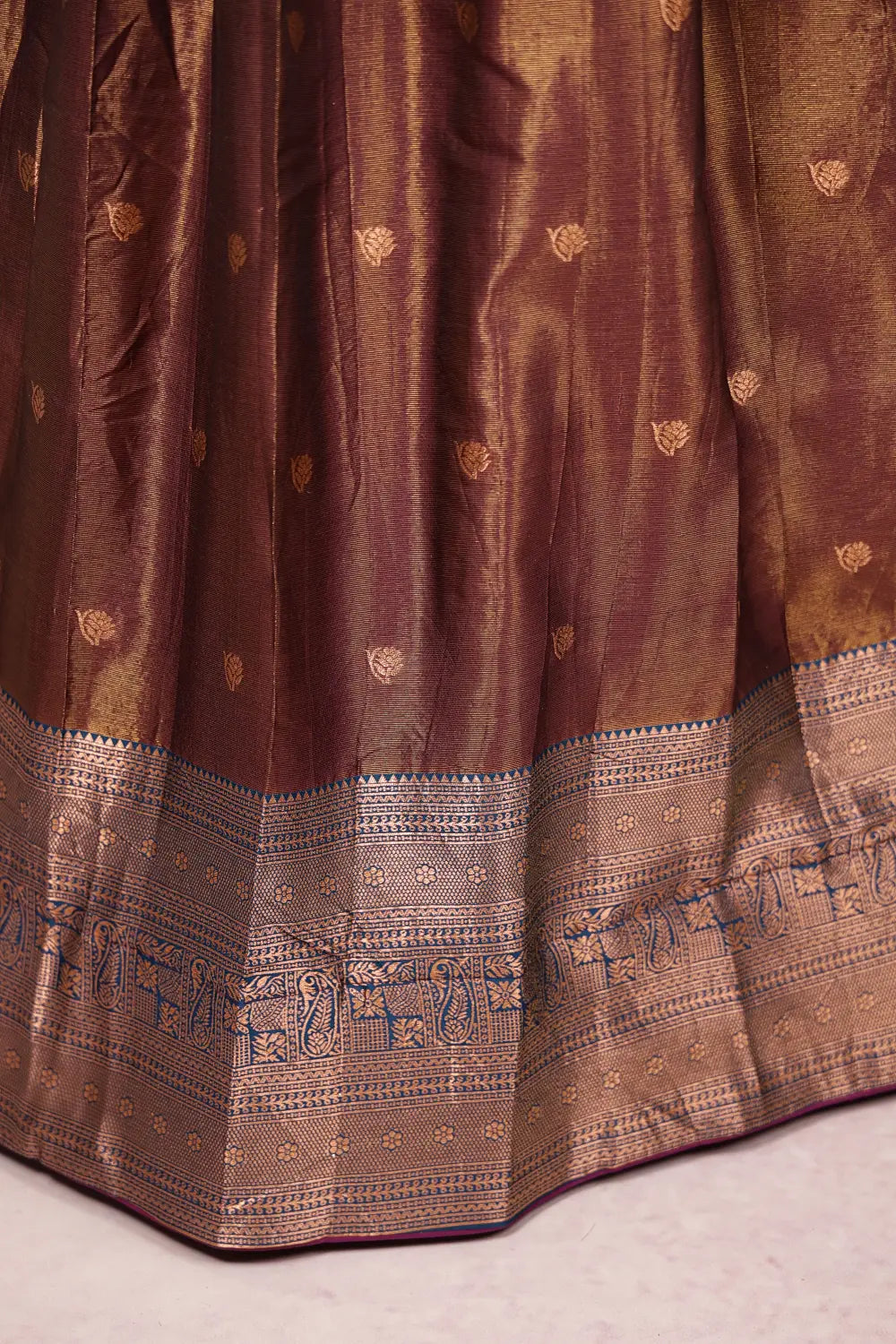 Wine And Teal Blue Semi Tissue Dhavani Set
