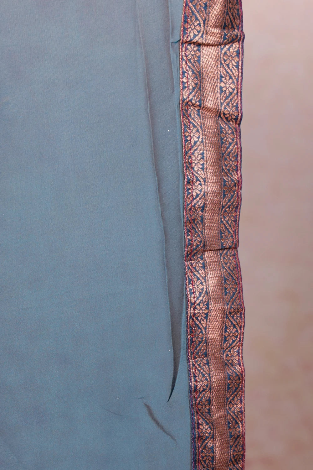 Wine And Teal Blue Semi Tissue Dhavani Set