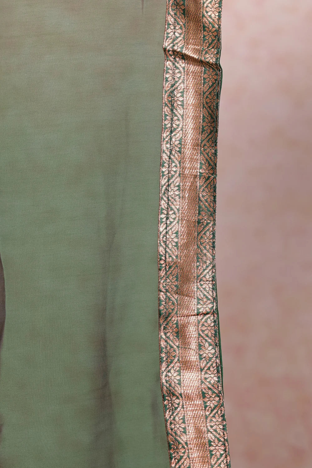 Light Red Brown And Dark Green Tissue Dhavani Set