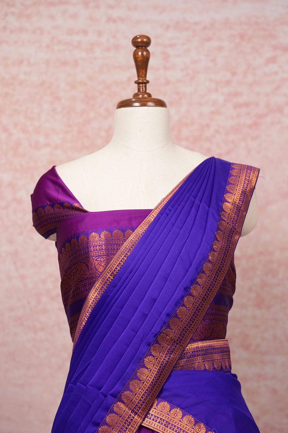 Purple And Blue Semi Silk Dhavani Set