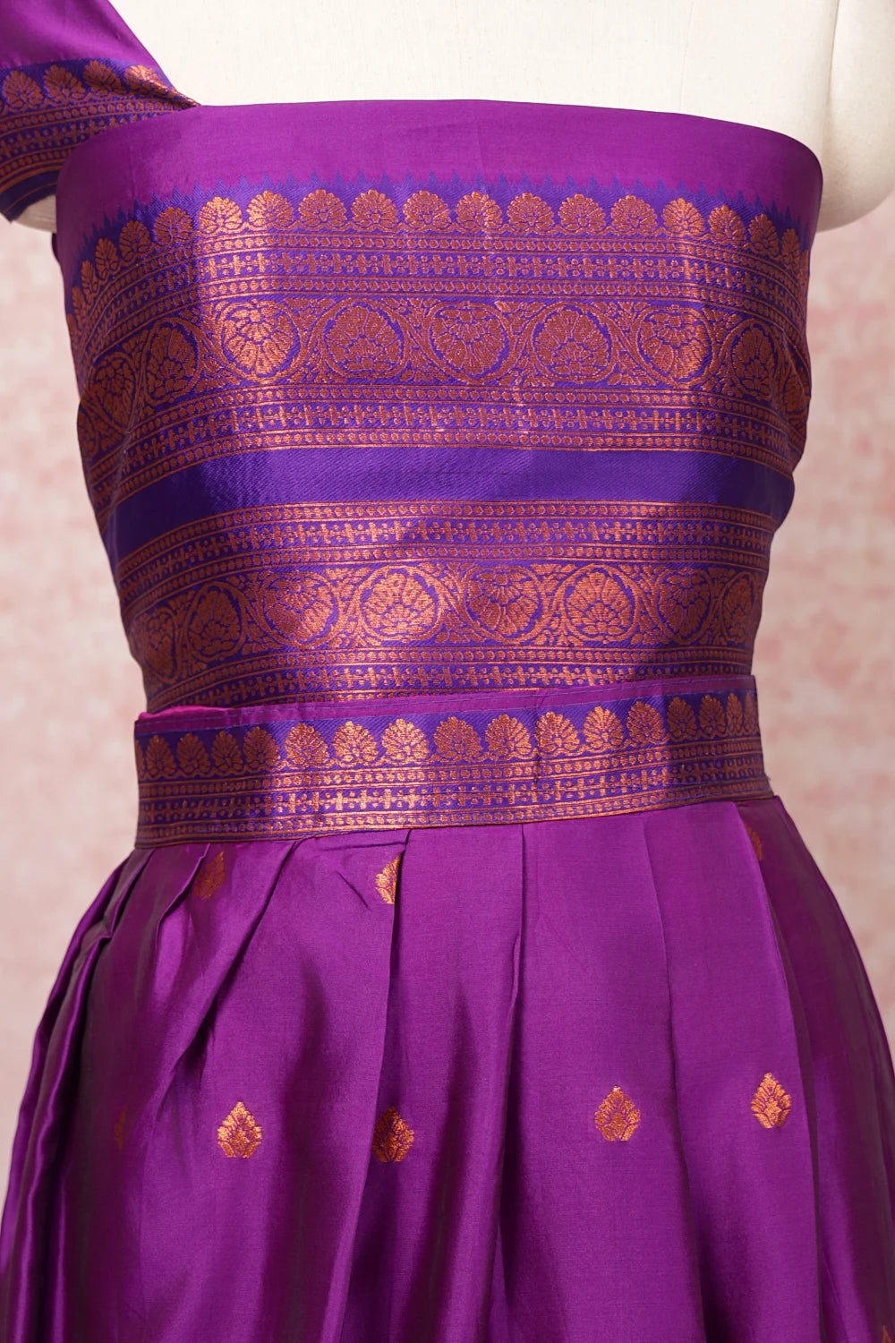 Purple And Blue Semi Silk Dhavani Set