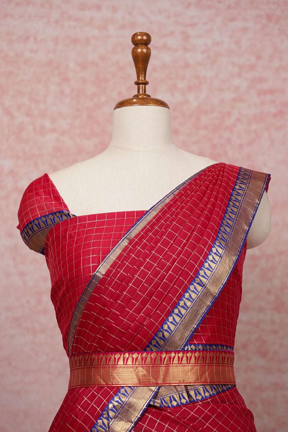 Reddish Pink And Blue Semi Chanderi Dhavani Set