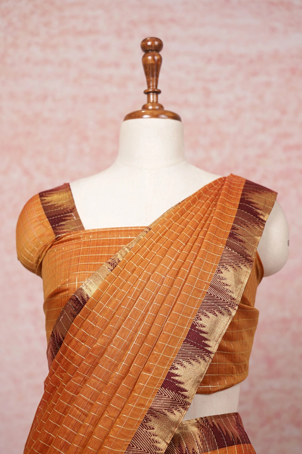 Orange And Maroon Semi Chanderi Dhavani Set