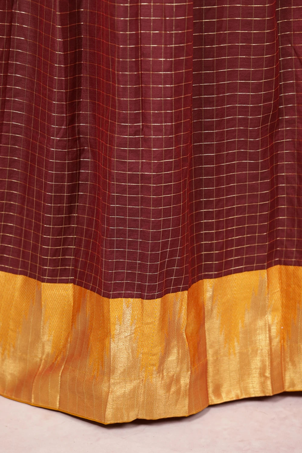 Orange And Maroon Semi Chanderi Dhavani Set