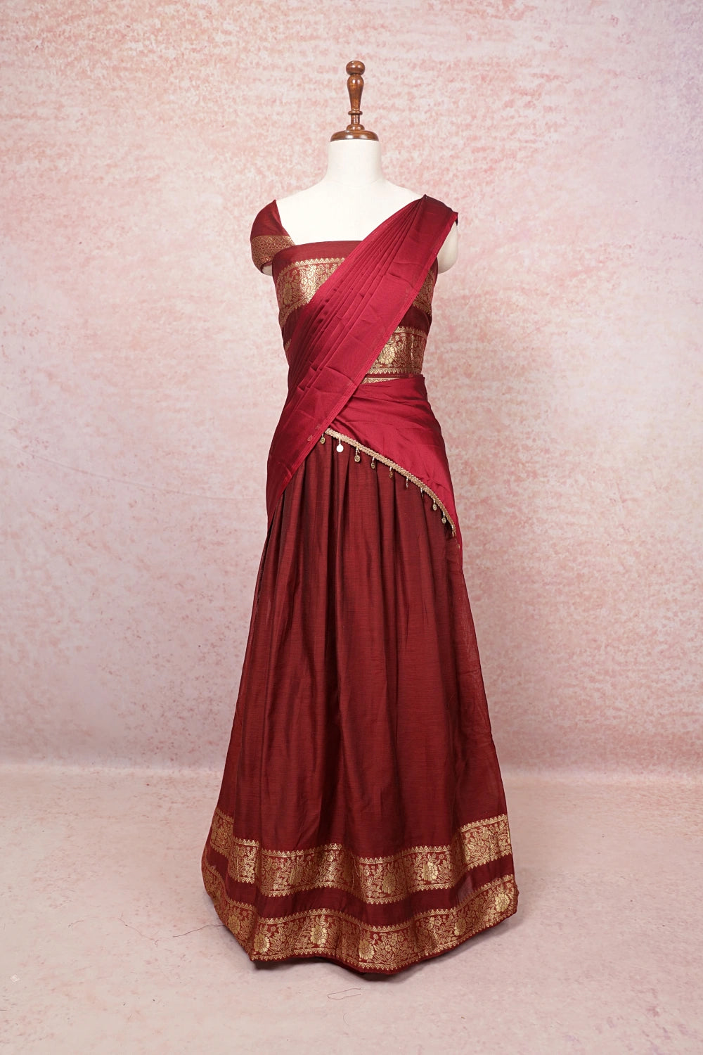 Maroon  Semi Chanderi Dhavani Set