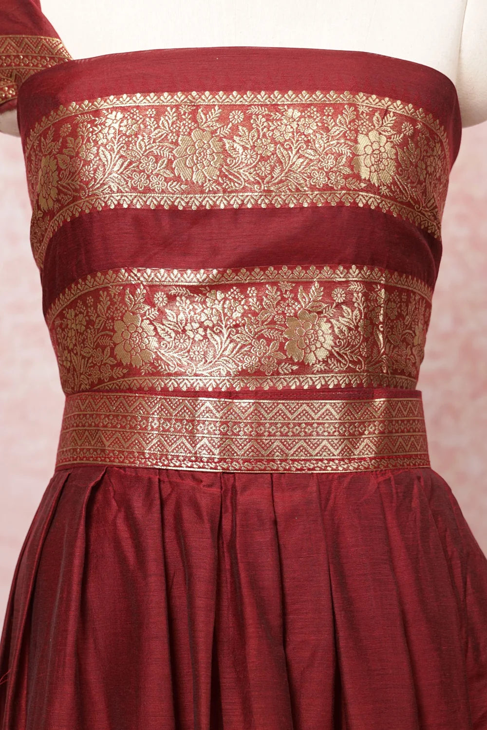 Maroon  Semi Chanderi Dhavani Set