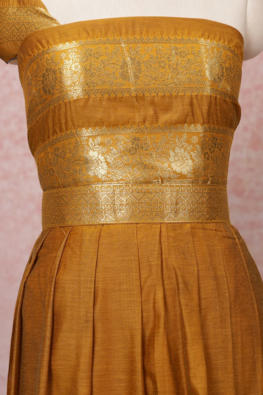 Mustard Yellow Semi Chanderi Dhavani Set