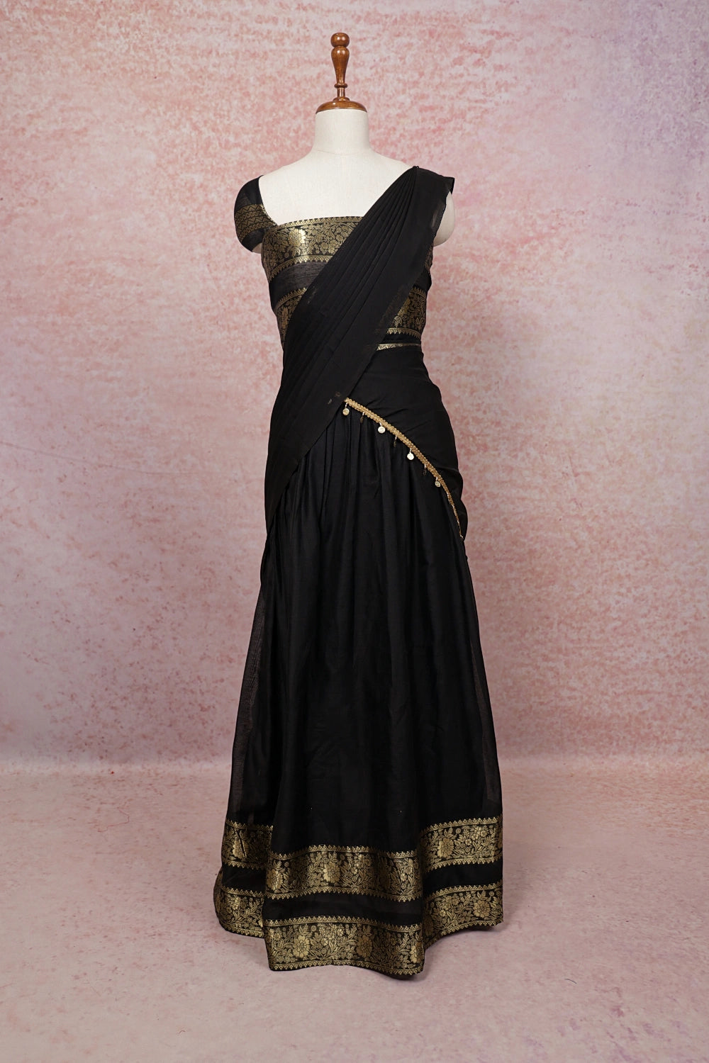 Black Semi Chanderi Dhavani Set