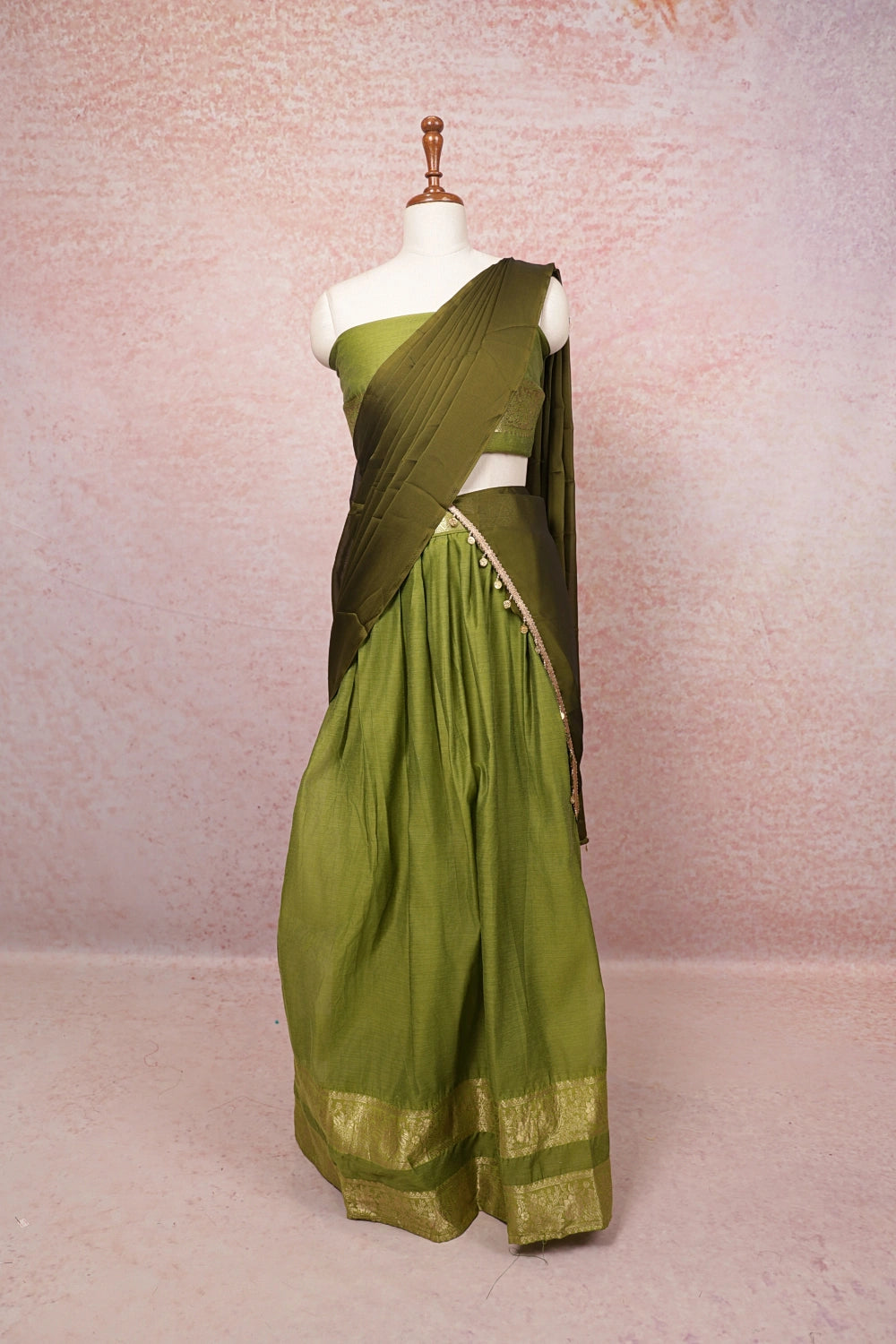 Light Olive Green Art Silk Dhavani Set