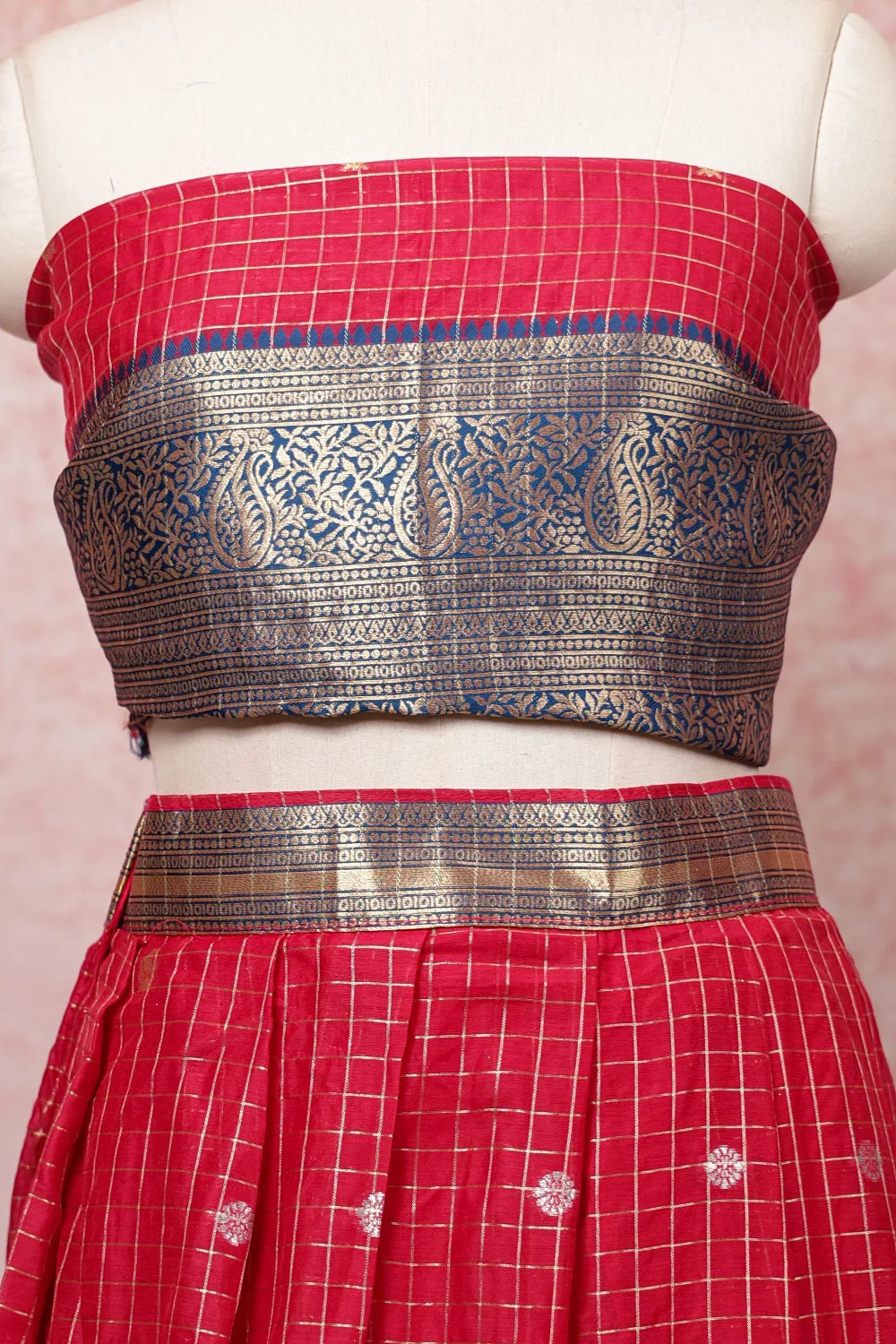 Magenta And Teal Blue Semi Chanderi Dhavani Set