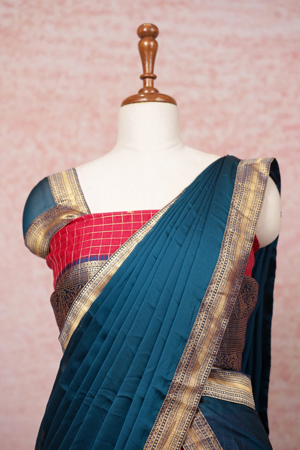 Magenta And Teal Blue Semi Chanderi Dhavani Set