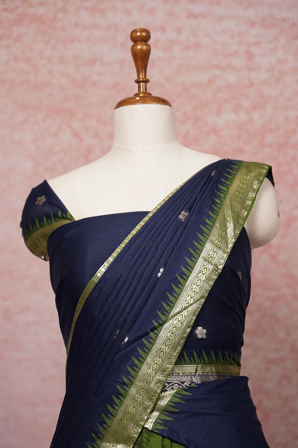 Mehandi Green With Blue Semi Chanderi Dhavani Set