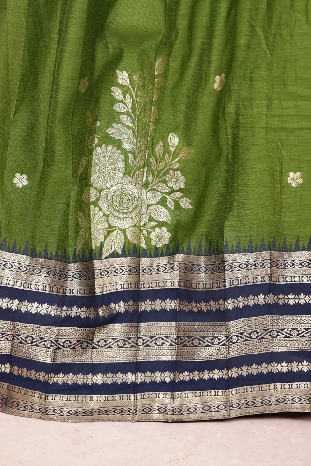 Mehandi Green With Blue Semi Chanderi Dhavani Set