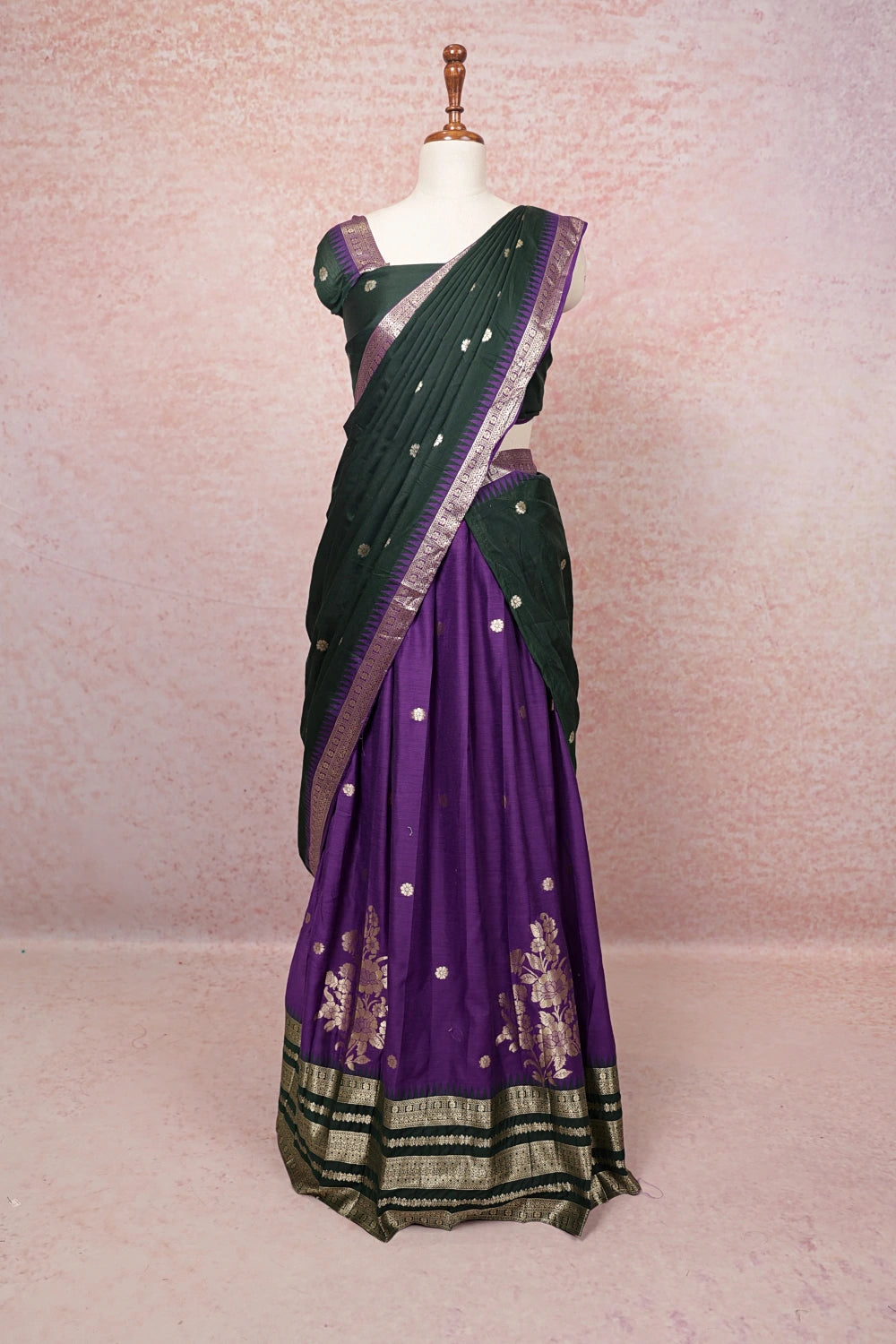 Dark Violet And Forest Green Art Silk Dhavani Set