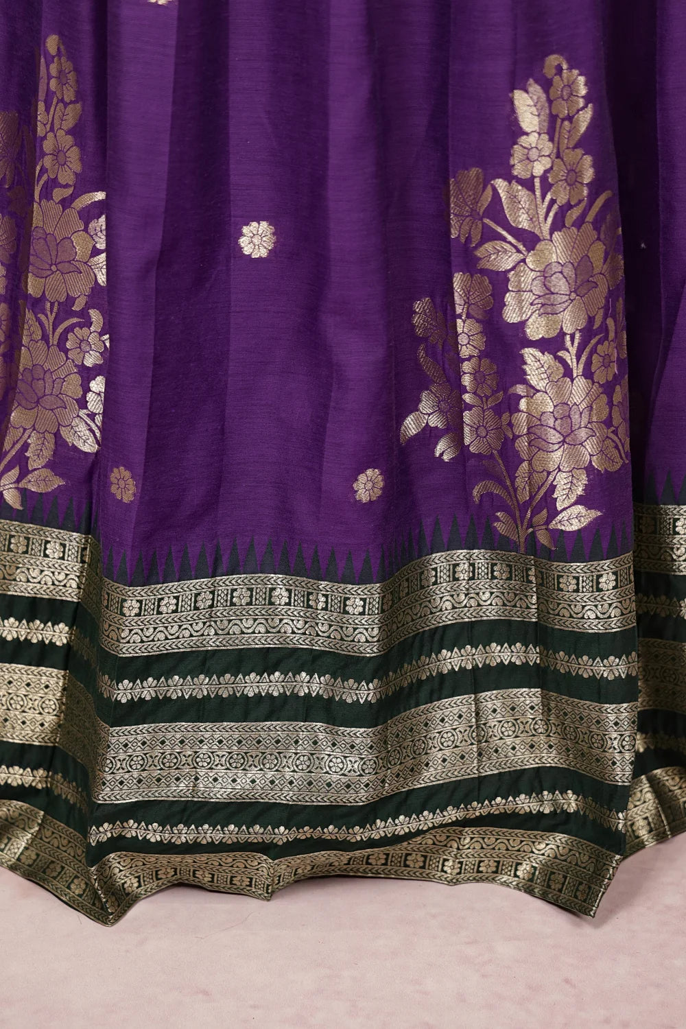 Dark Violet And Forest Green Art Silk Dhavani Set