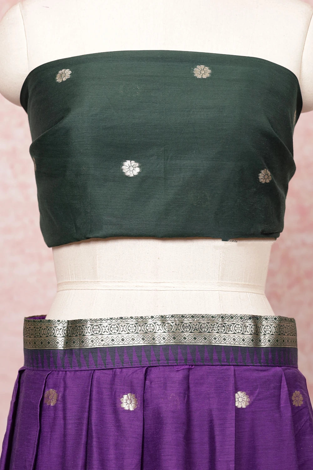 Dark Violet And Forest Green Art Silk Dhavani Set
