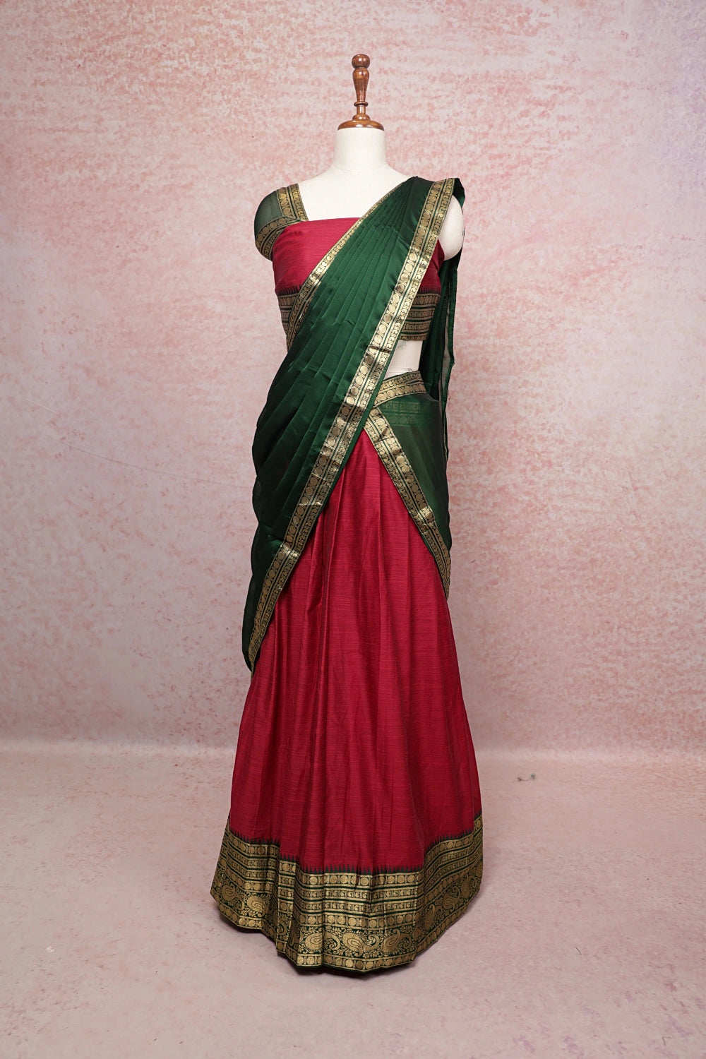 Ruby And Green Art Silk Dhavani Set