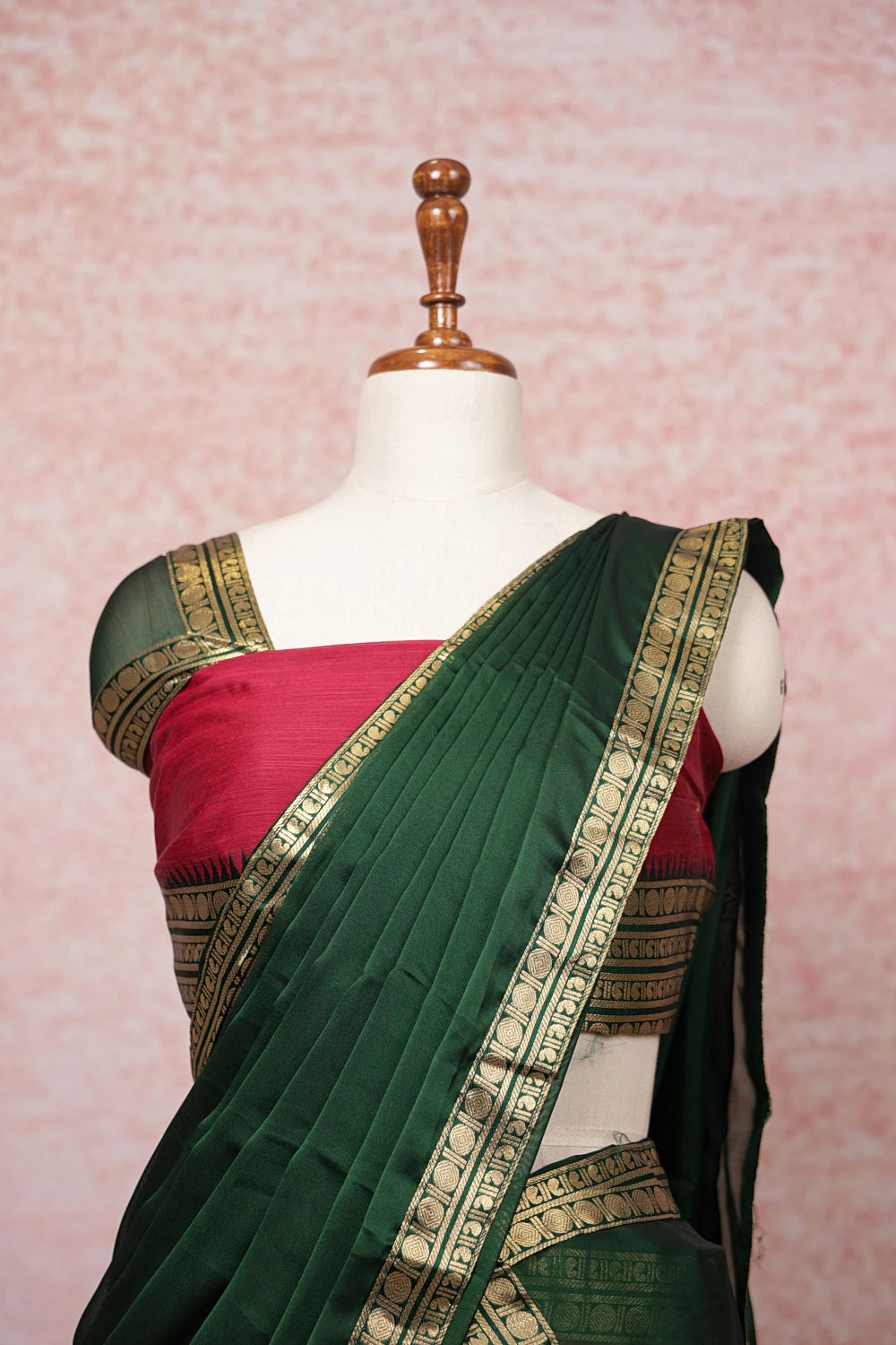 Ruby And Green Art Silk Dhavani Set