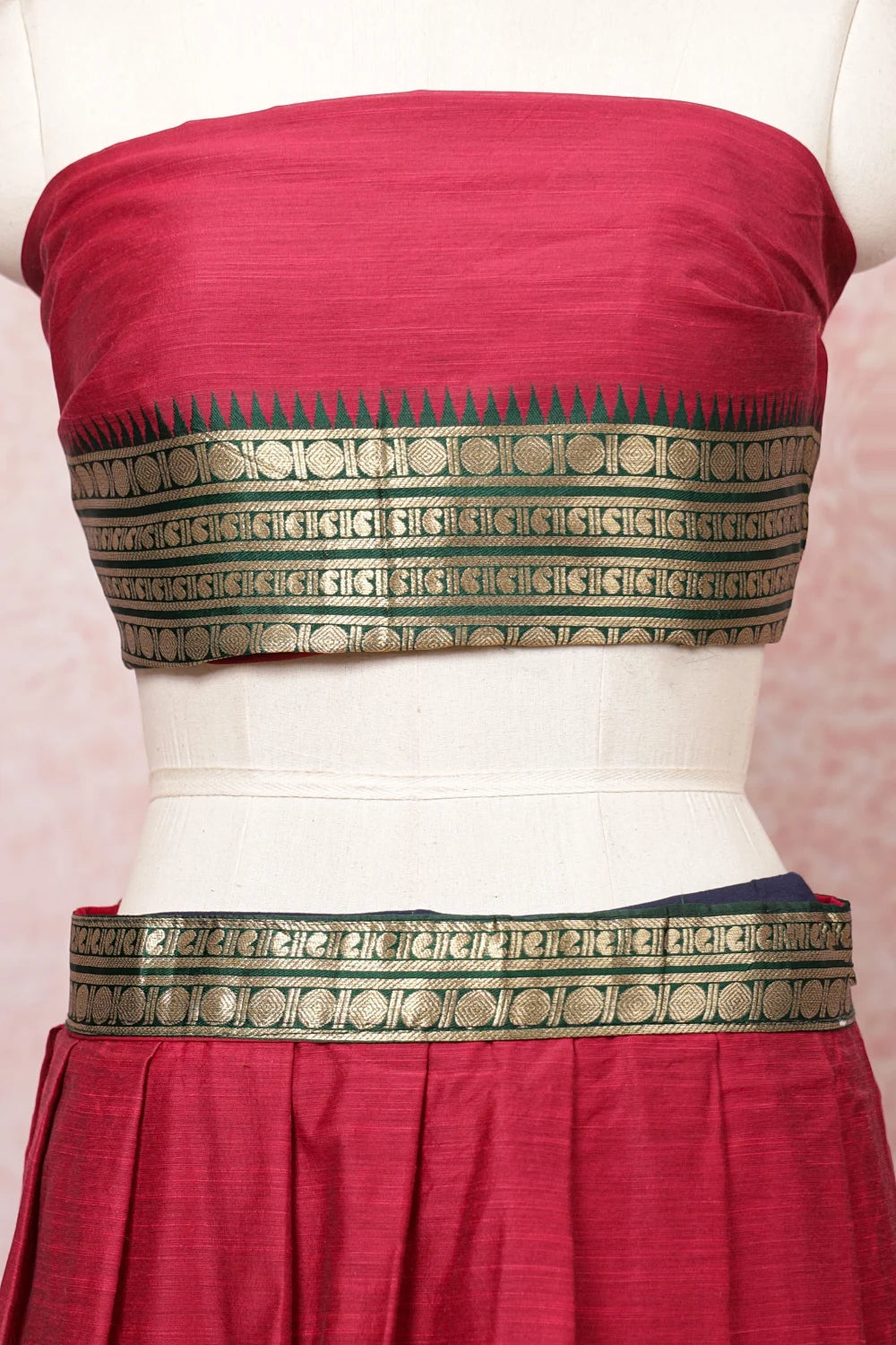 Ruby And Green Art Silk Dhavani Set