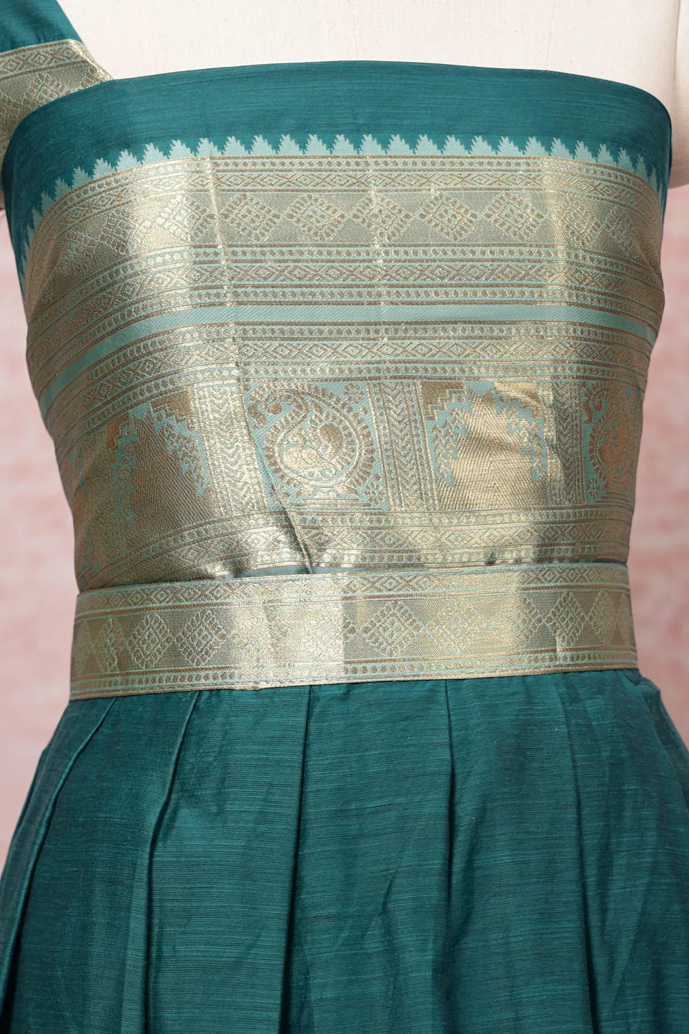 Green And Pista Green Semi Chanderi Dhavani Set