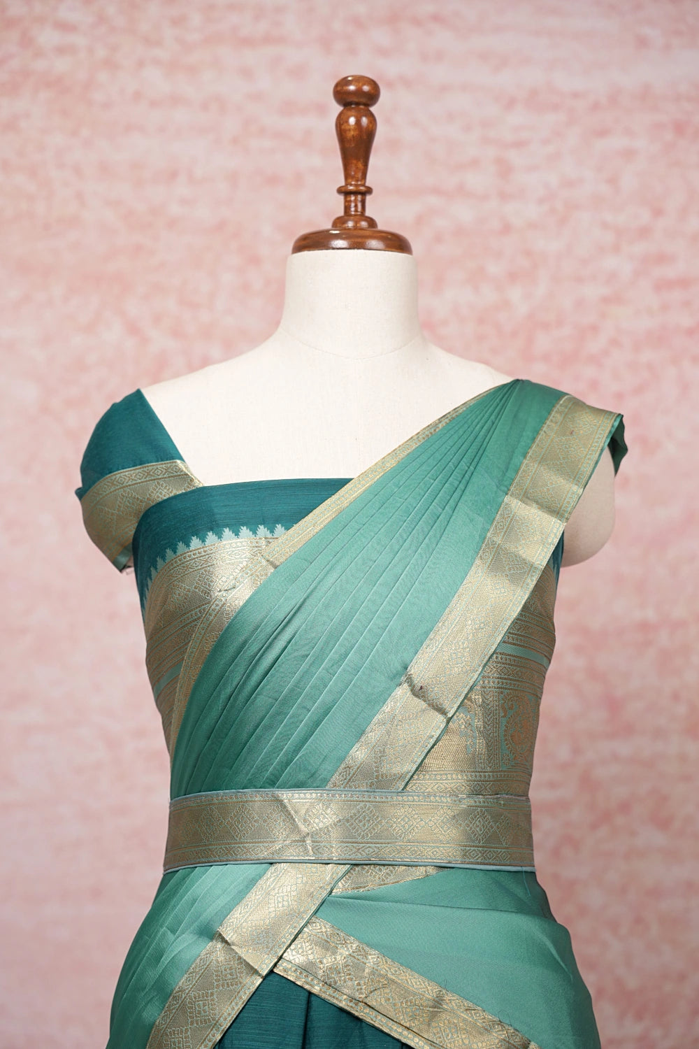 Green And Pista Green Semi Chanderi Dhavani Set