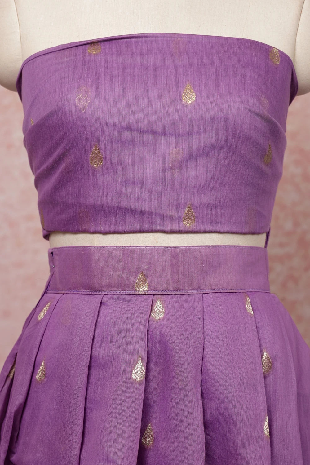 Lavender With Brown Semi Kanchi Cotton Dhavani Set