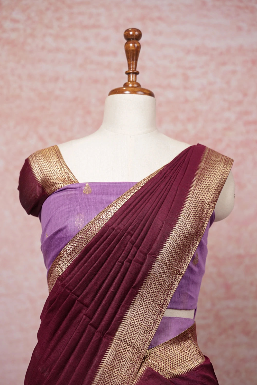 Lavender With Brown Semi Kanchi Cotton Dhavani Set