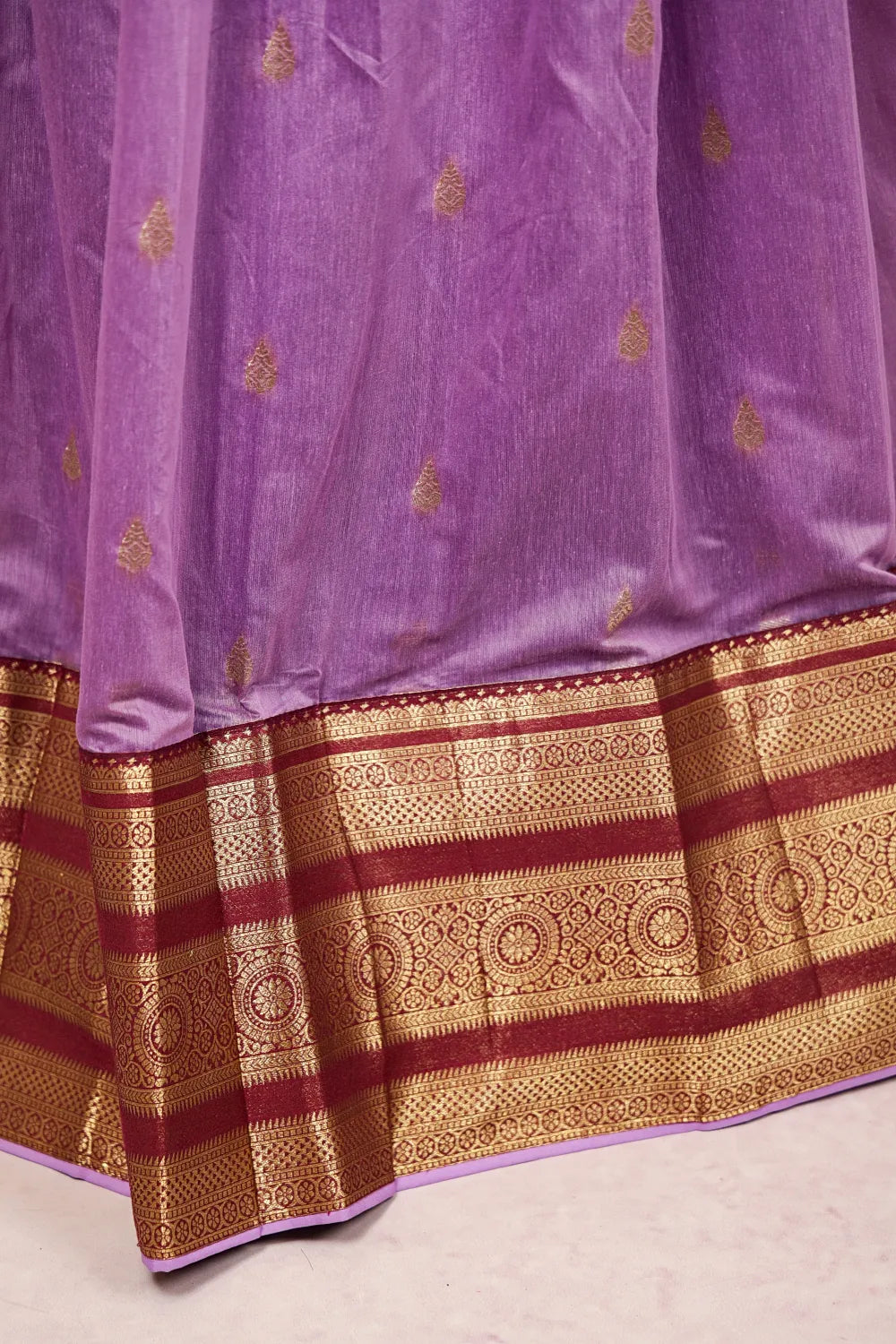 Lavender With Brown Semi Kanchi Cotton Dhavani Set