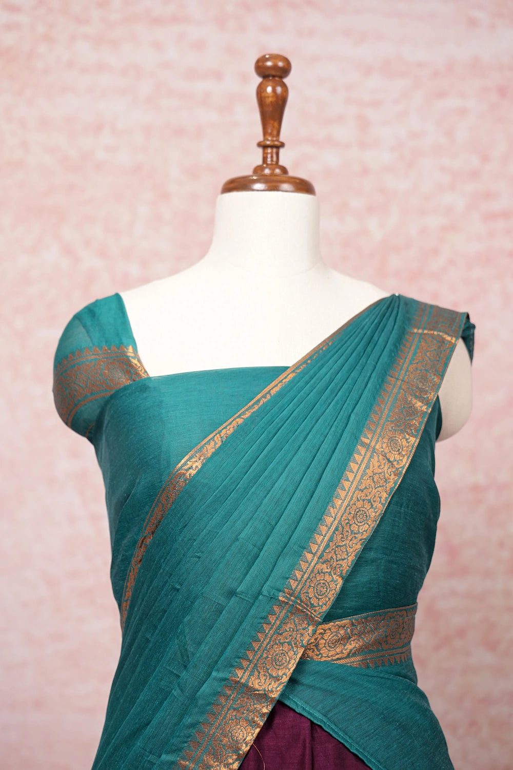 Wine With Green Semi Chanderi Dhavani Set