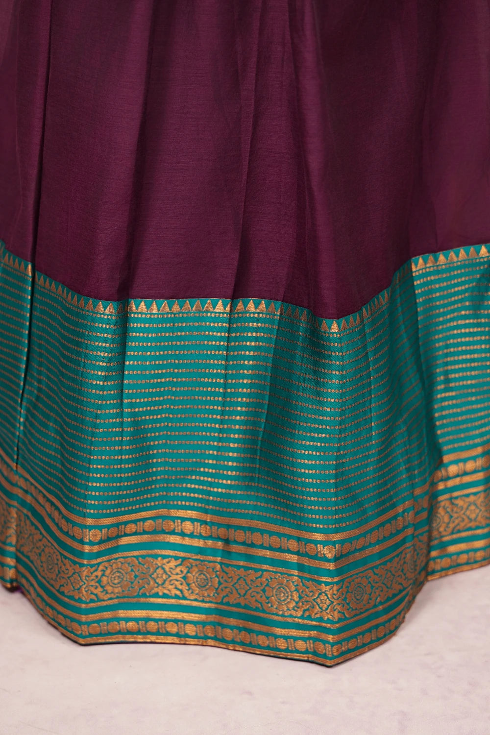 Wine With Green Semi Chanderi Dhavani Set