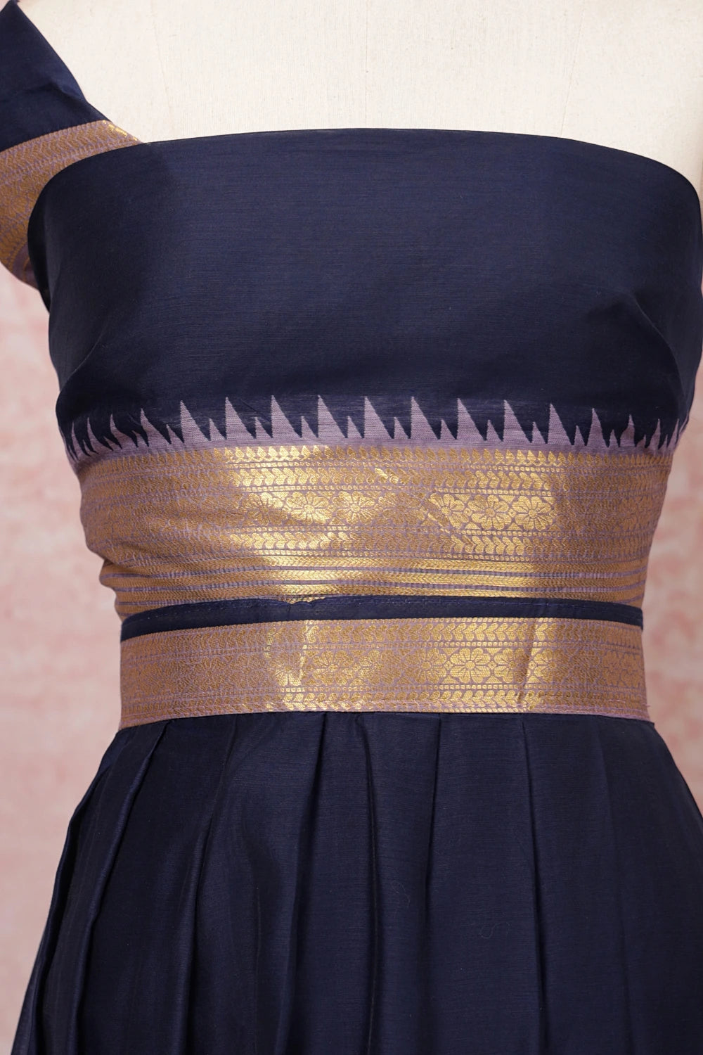 Navy Blue And Lavender Semi Chanderi Dhavani Set