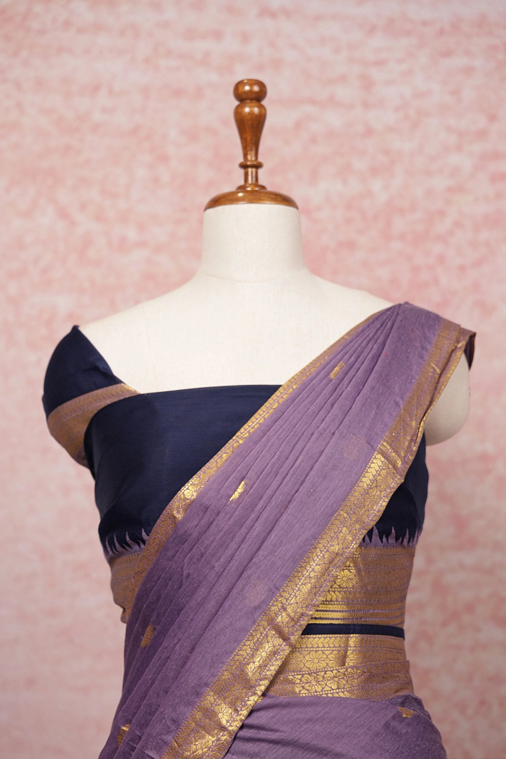 Navy Blue And Lavender Semi Chanderi Dhavani Set
